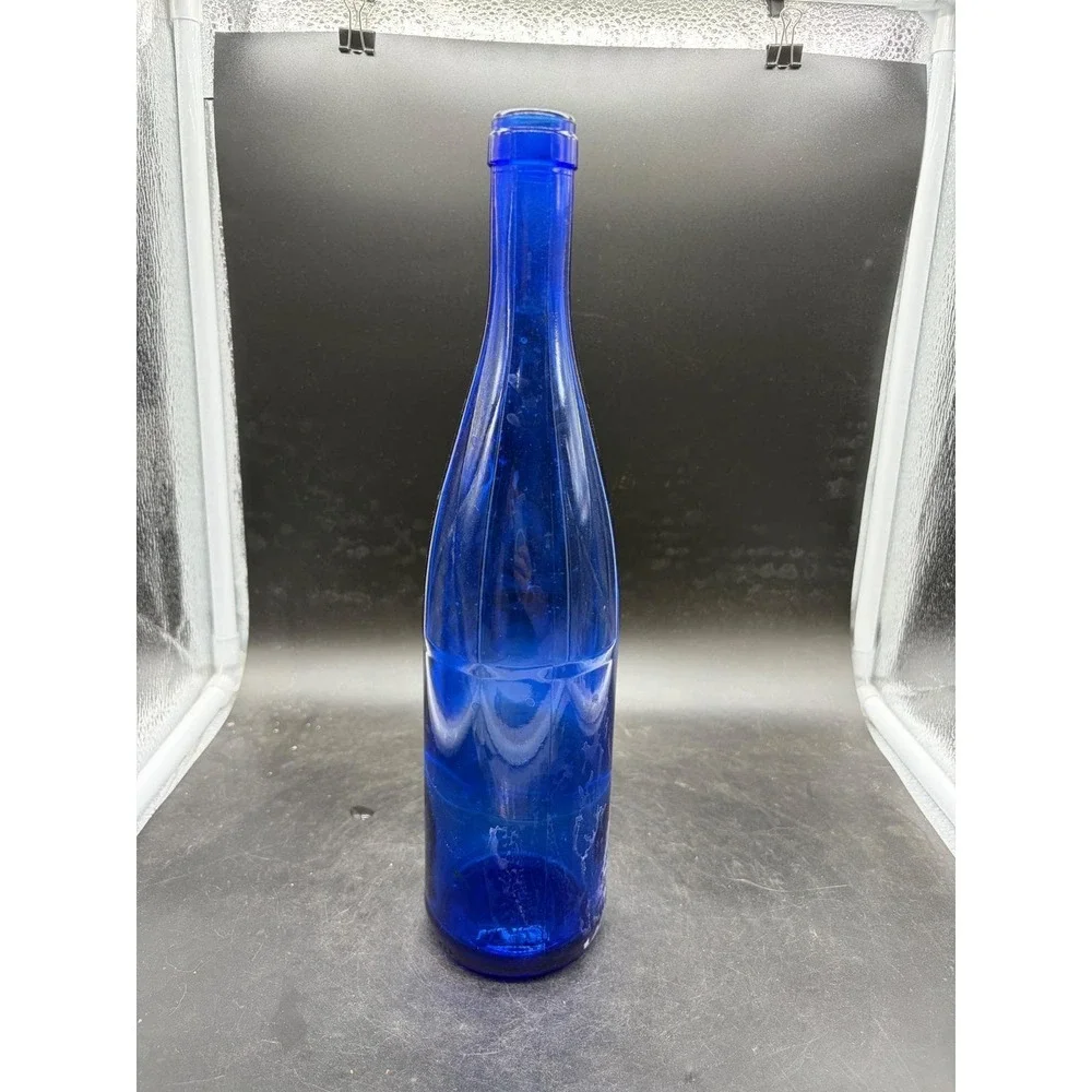 Vintage Cobalt Blue Glass Wine Bottle 750ml Tall Slender Decorative Bud Vase